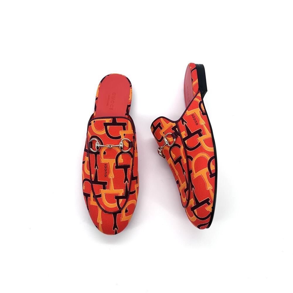 NIB Gucci Princetown Mules EU 38.5 US 8.5 Horsebit Print Orange Multi $990 - Picture 3 of 13